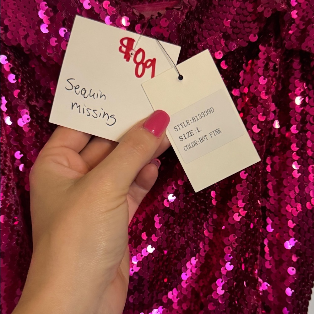 Strapless Fuchsia Pink Sequin Strapless Dress - Picture 7 of 9